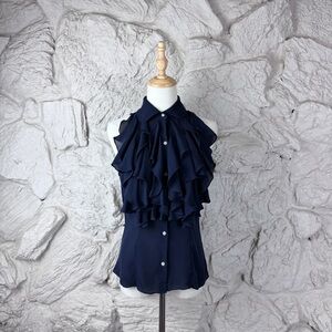 Lauren Ralph Lauren Silk Ruffled Sleeveless Top Navy | 8